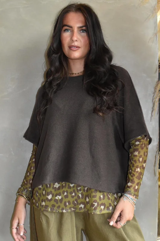 Bobby Mesh Layering Top Sana Leopard Olive